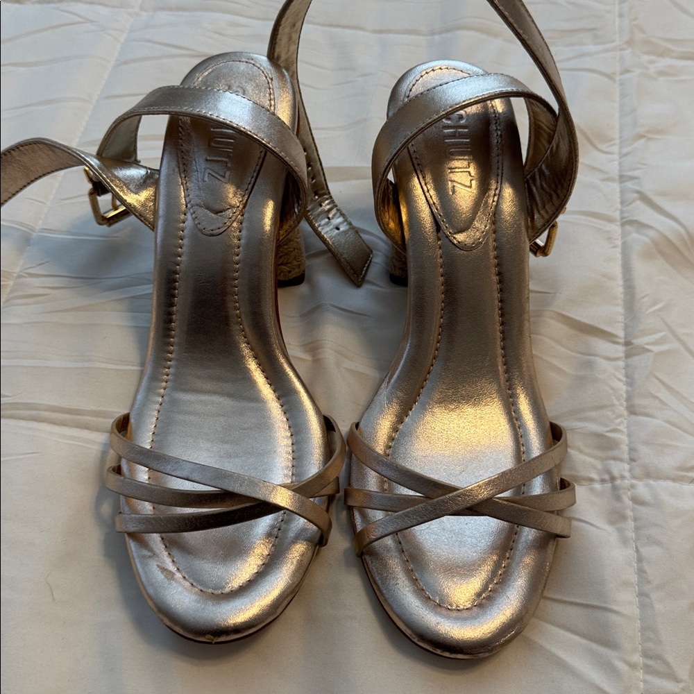 SCHUTZ Shimmering gold Strappy Sandals